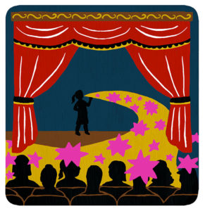 An illustration of a young performer on stage.