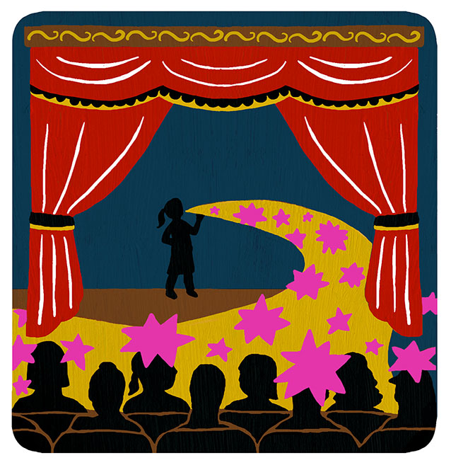An illustration of a young performer on stage.
