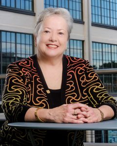 Donna Boswell, former chair of the Wake Forest University Board of Trustees, poses for a portrait at Wake Downtown.