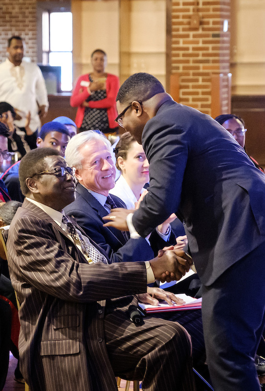 Walton greets the crowd at an event honoring the 60th anniversary of the Winston-Salem sit-ins for Civil Rights.