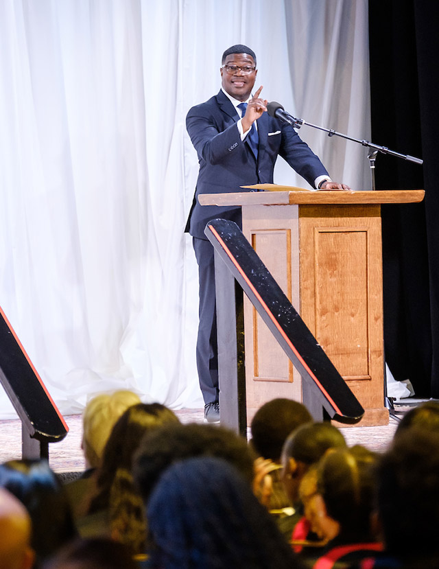 Walton speaks during an event celebrate the 60th anniversary of the lunch counter sit-in protests in Winston-Salem