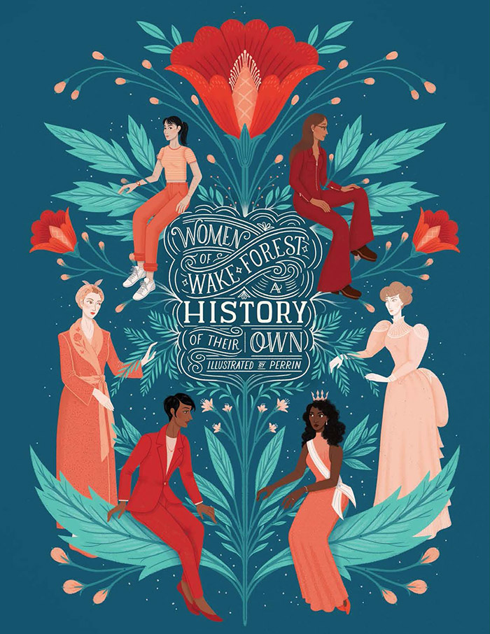 Illustration by Lisa Perrin showing women through WFU history