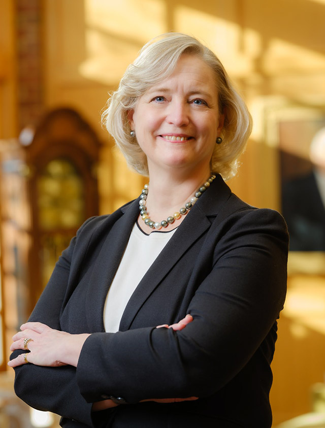 Susan Wente on the Wake Forest campus on January 30, 2021, shortly after she was named president of the University.