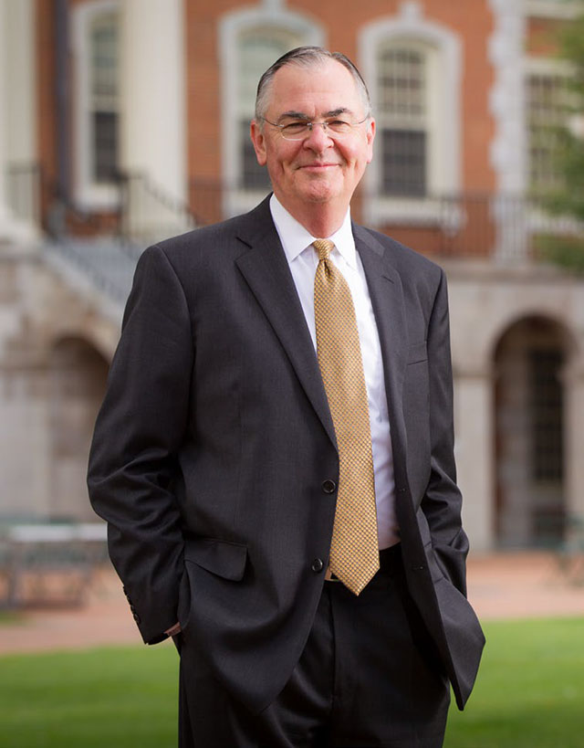 Wake Forest President Nathan O. Hatch poses on Hearn Plaza.