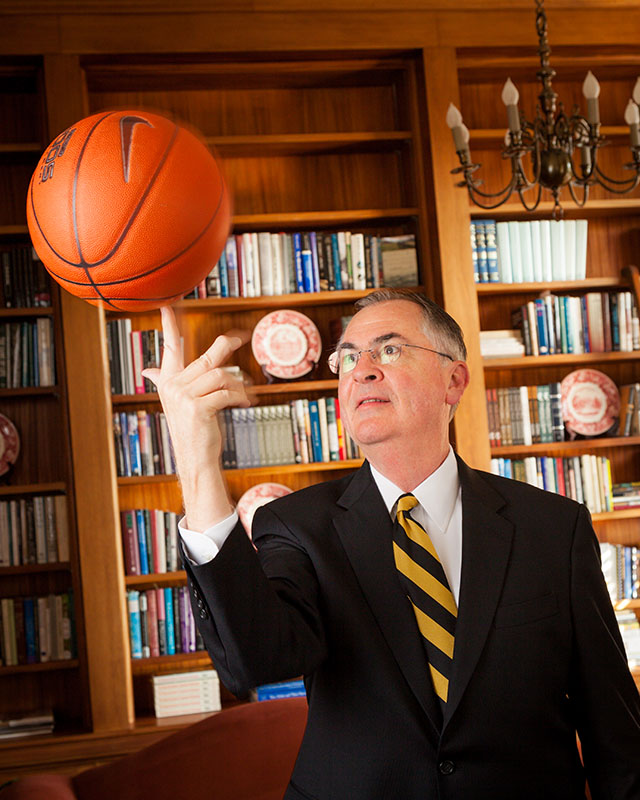 Wake Forest President Nathan O. Hatch works in his office in Reynolda Hall.