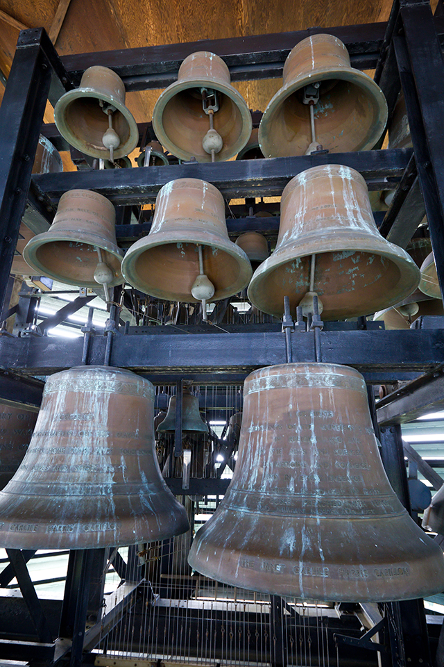 The Harris Carrilon inside the bell tower of Wait Chapel 