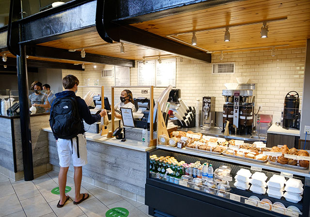 A Wake Forest student gets breakfast at the new Camino Bakery location inside the Z. Smith Reynolds Library, on the first day of classes, Wednesday, August 26, 2020.