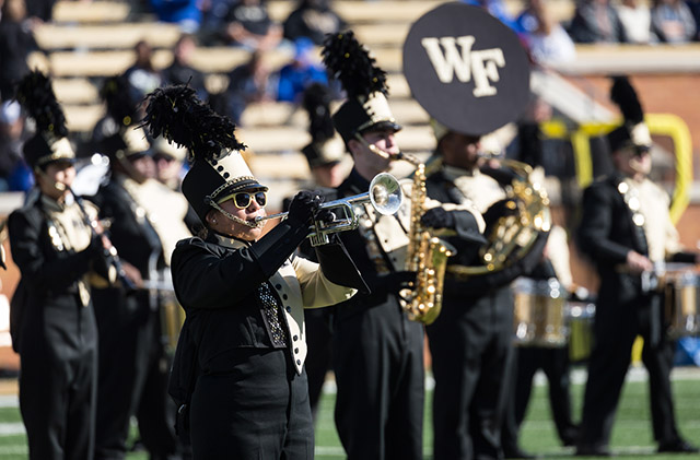 Spirit of the Old Gold and Black (SOTOGAB) play during halftime of Wake's football game against Duke in 2017.