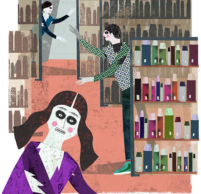 Humans vs. Zombies in ZSR Library, as depicted by illustrator Martin Haake