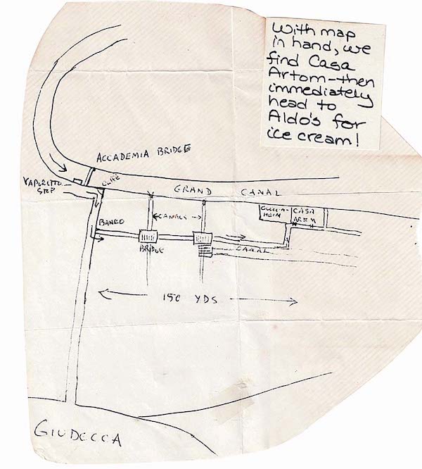 A hand-drawn map of Casa Artom