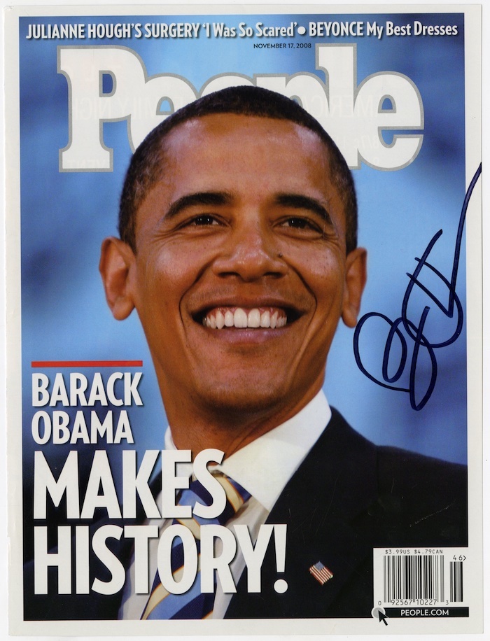 Cover of People magazine with Barack Obama on cover, signed by Obama