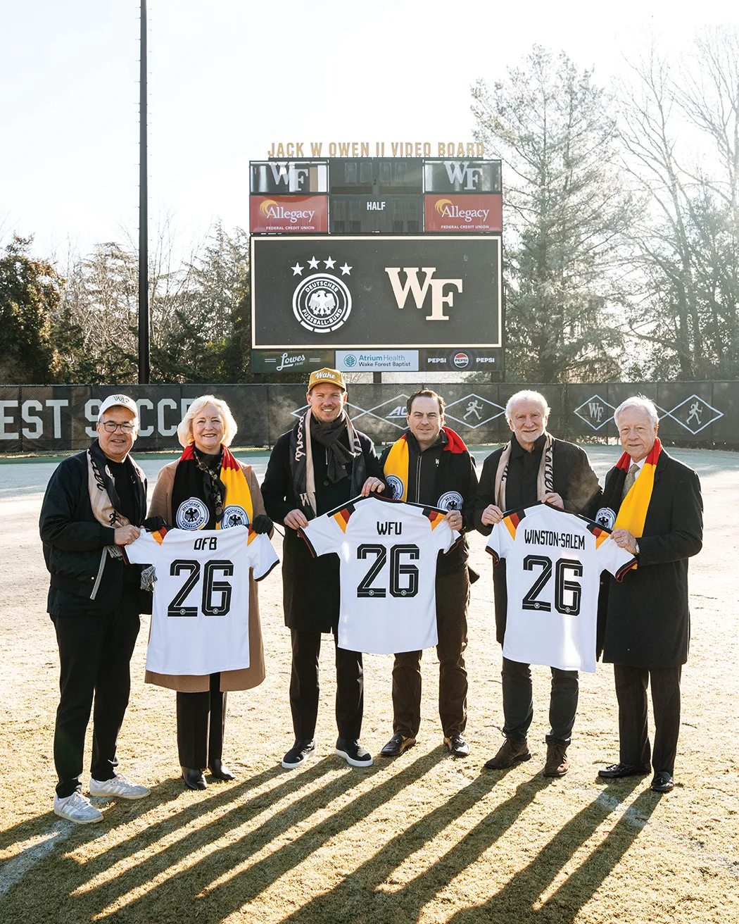 Wake Forest and German Men’s National Team officials gather at Spry Stadium.