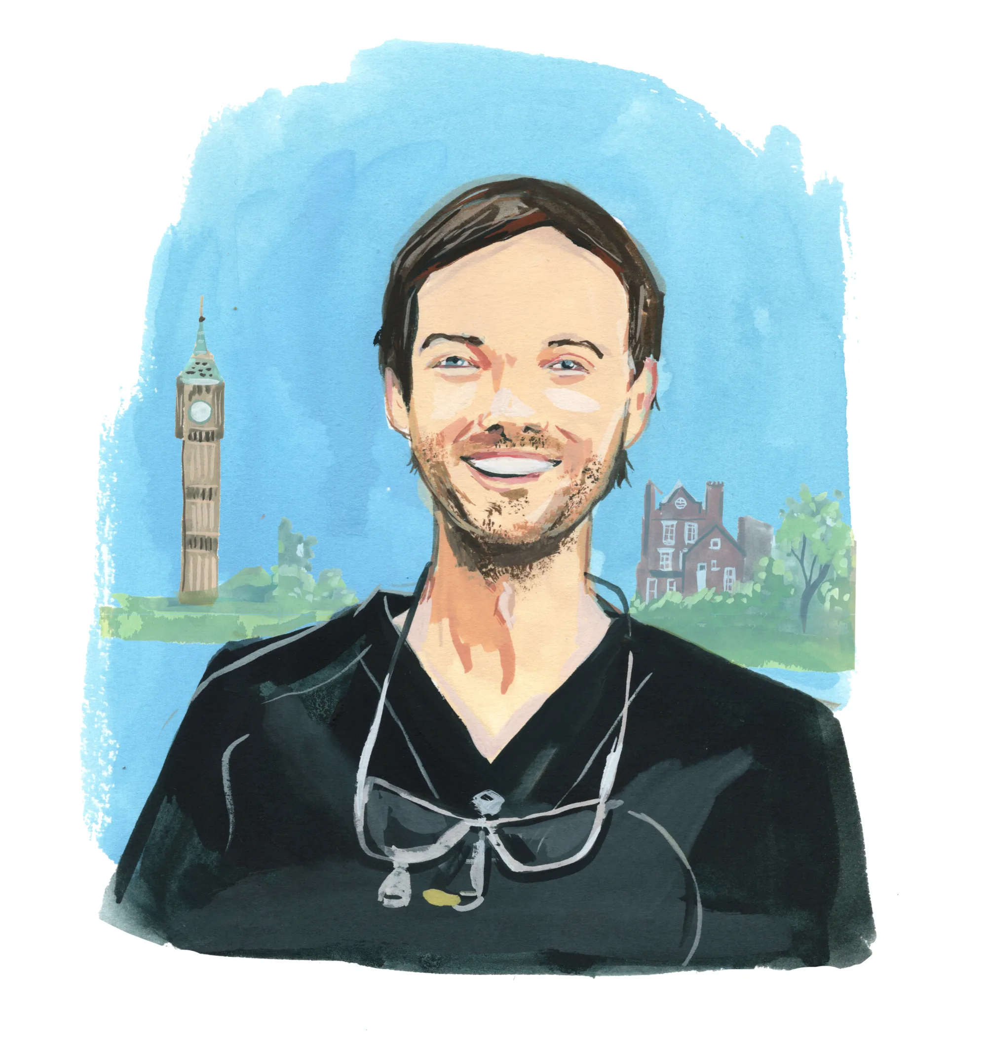 An illustration of Bryson Rominger (’15) by Jenny Kroik.
