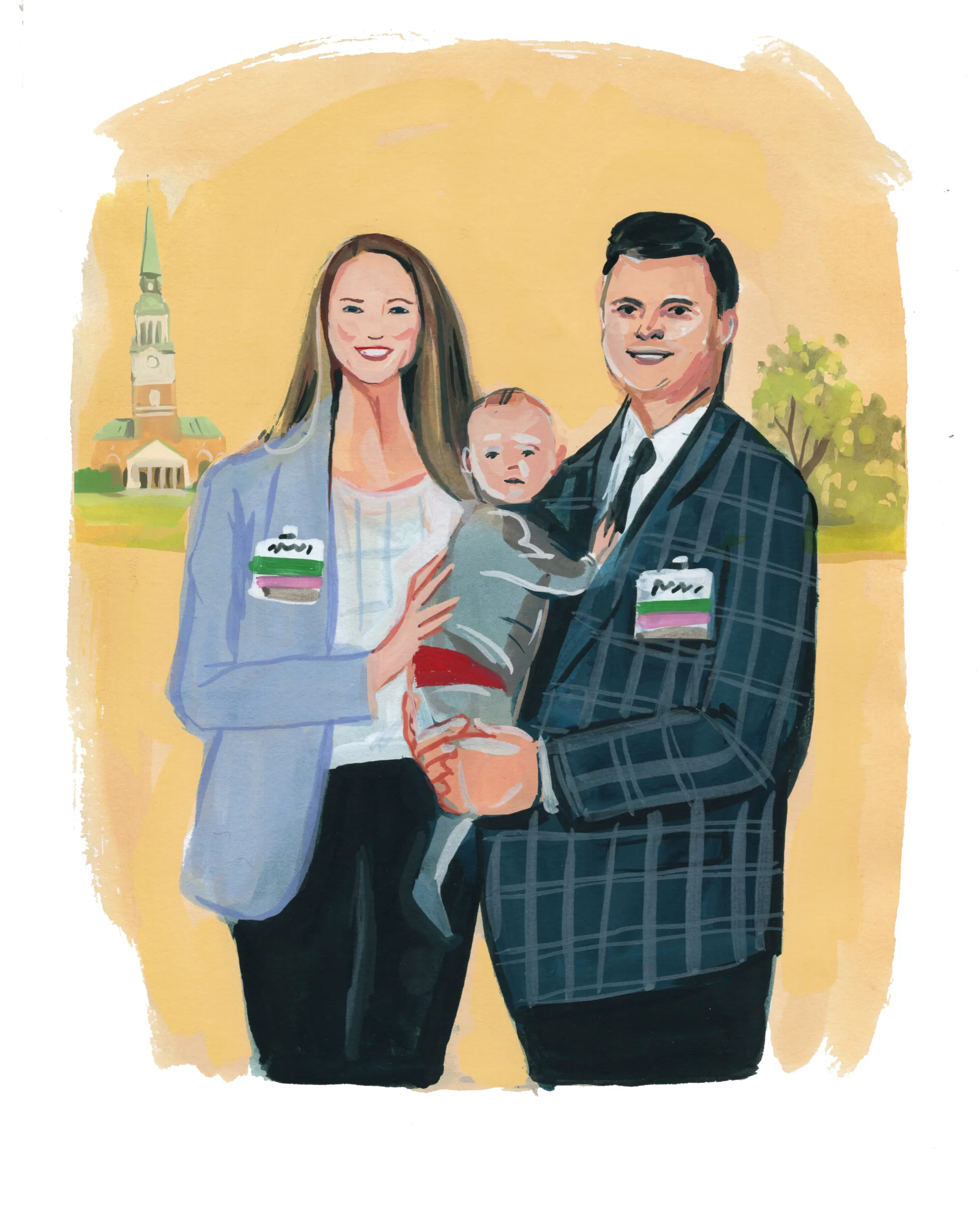 An illustration of Kandis McNeil Fogleman (’19) and Cy Fogleman (’18) by Jenny Kroik.