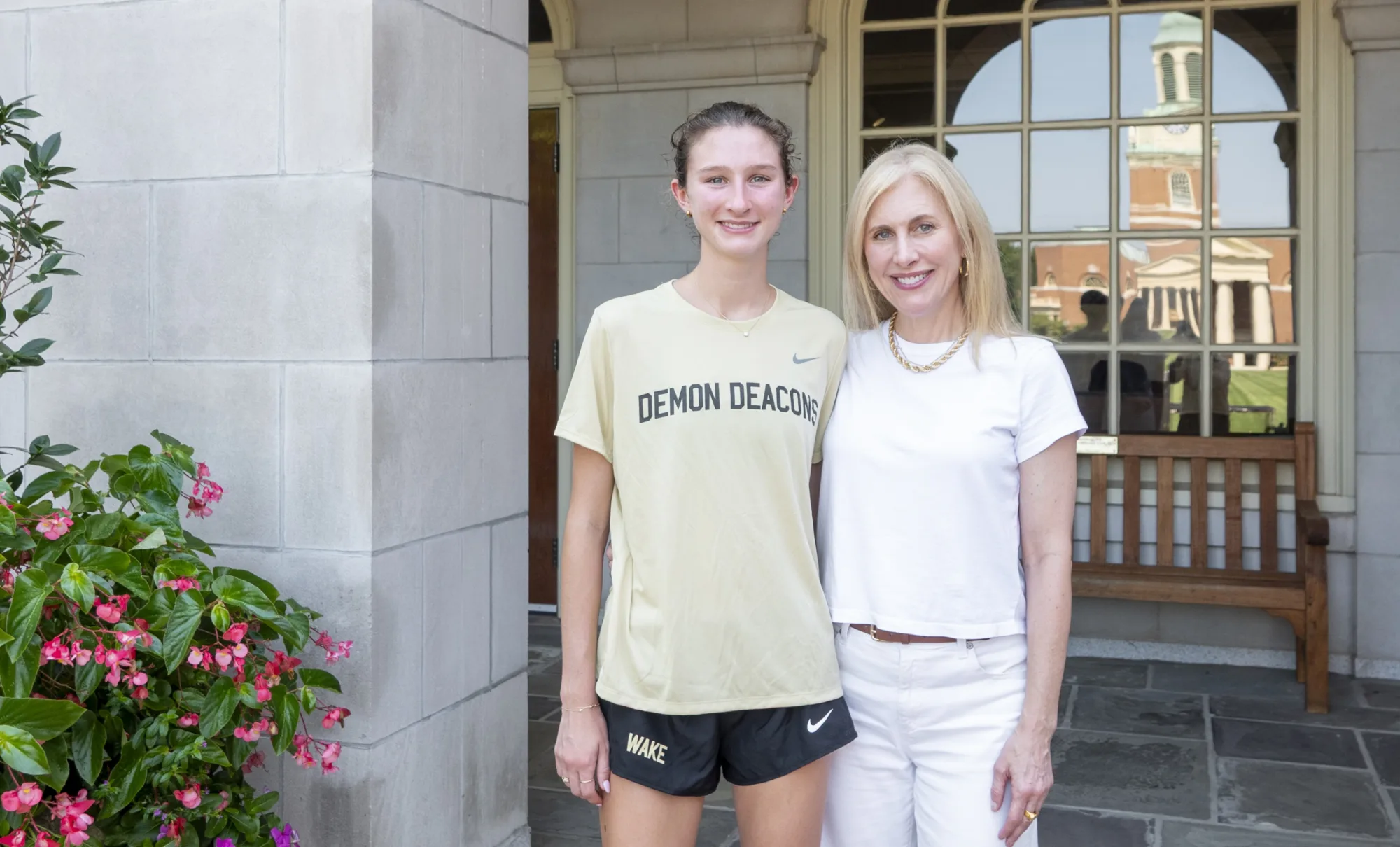 Giffin and her daughter, Harriet Blaha, on the quad in August.