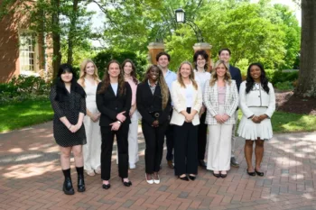 The 2026-27 Wake Forest Fellows pose for group photos on Hearn Plaza on Monday, April 20, 2026.
