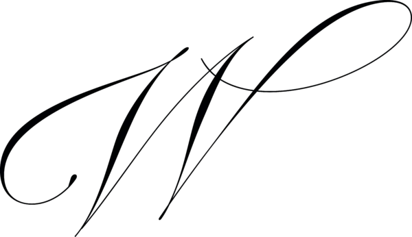 Decorative script drop cap for the letter W