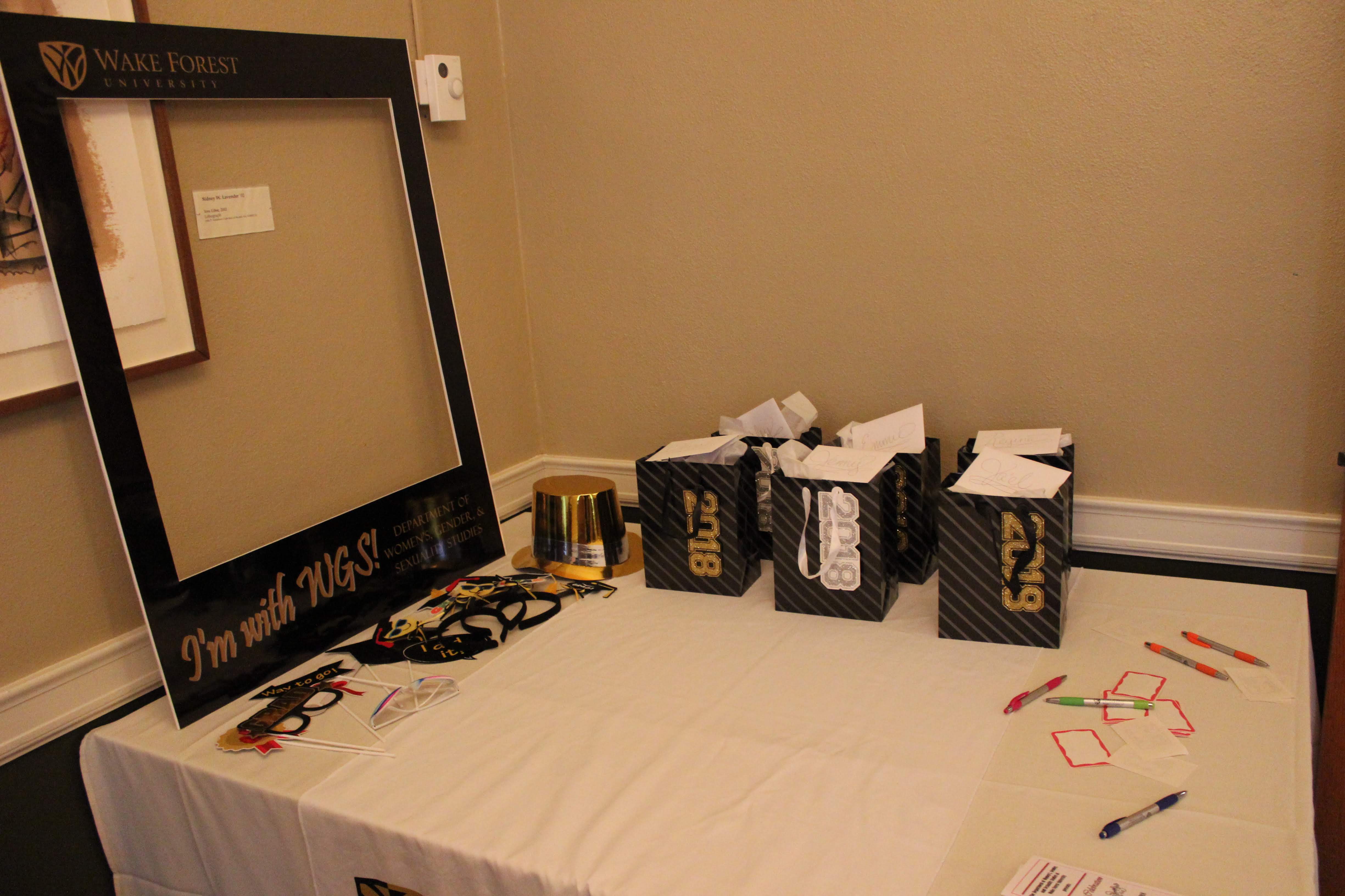 WGSS photo booth props on a table