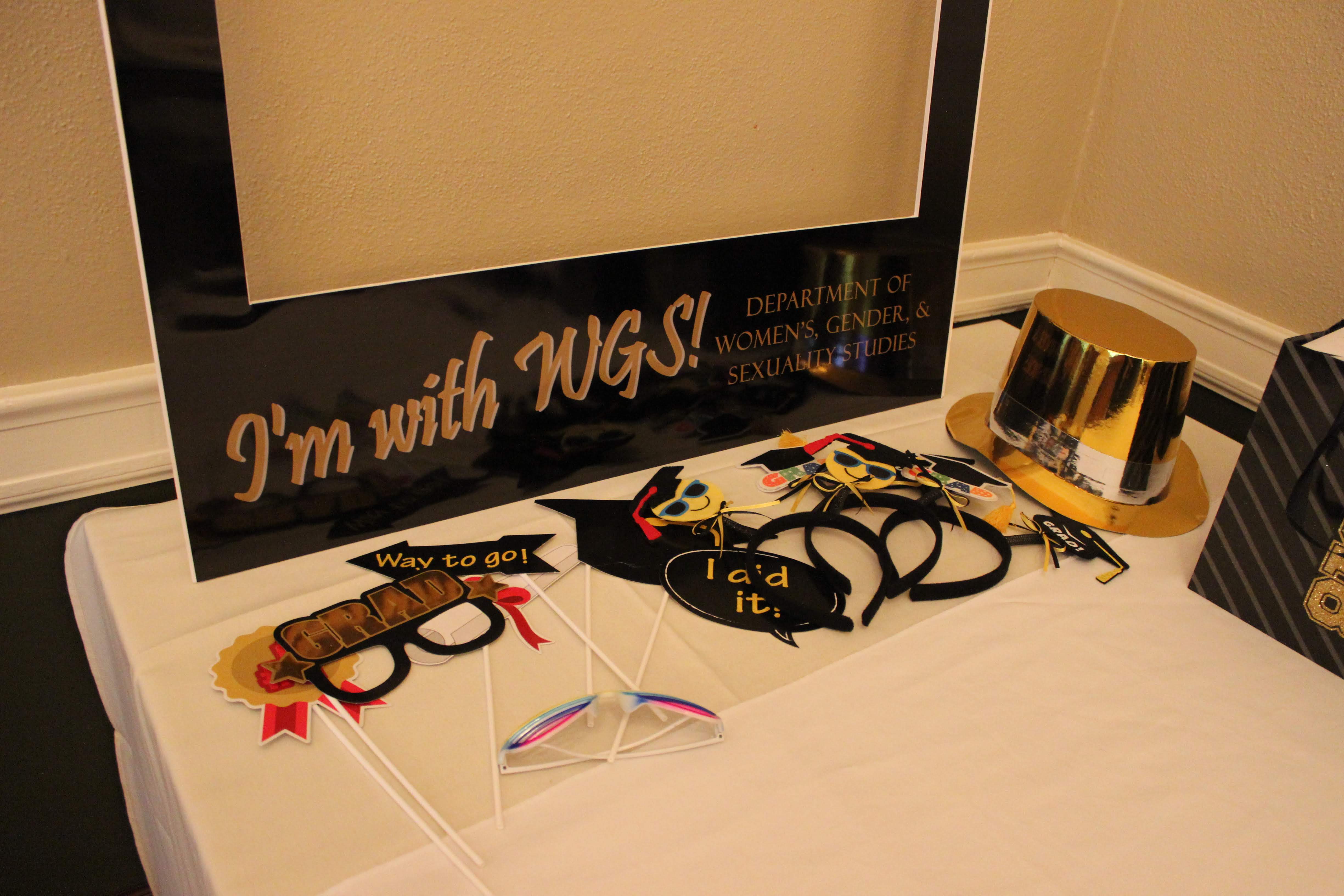 WGSS photo booth props on a table
