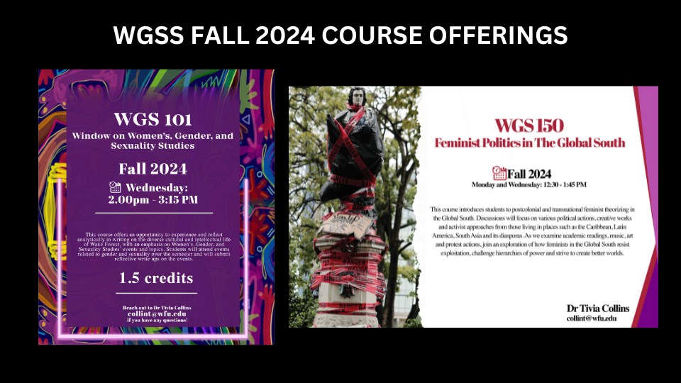 WGS 101 and WGS 150 Course Flyers for Dr. Tivia Collins