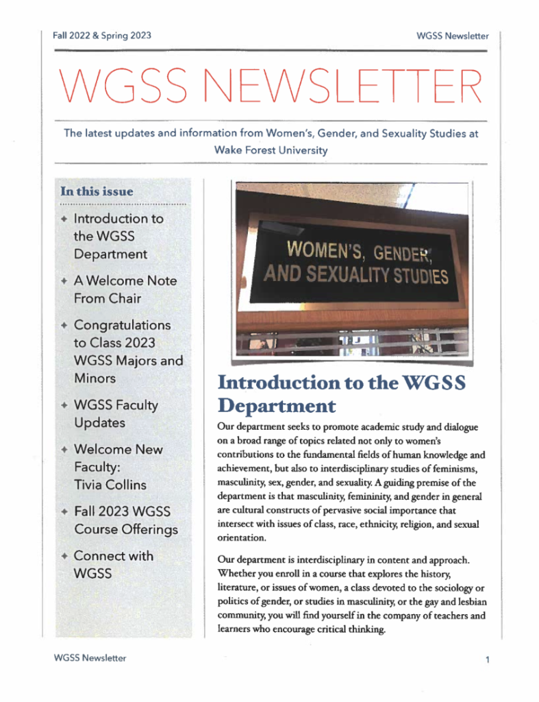 Front over of 22/23 WGSS Newsletter