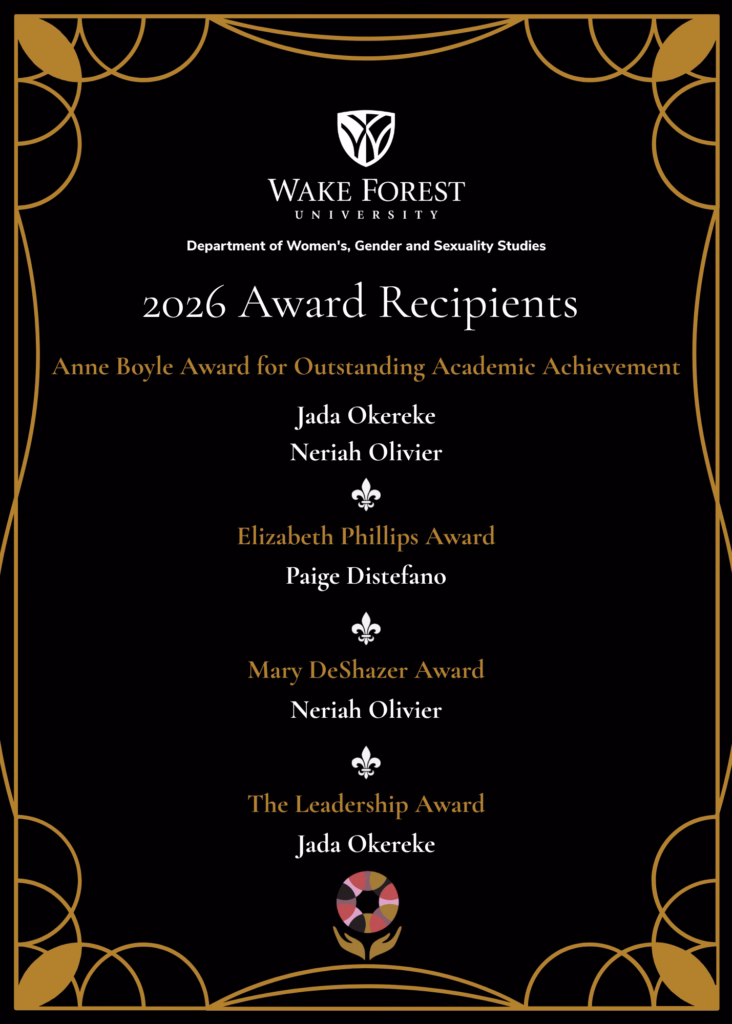 Graphic depicting the names of the 2026 WGSS award recipients