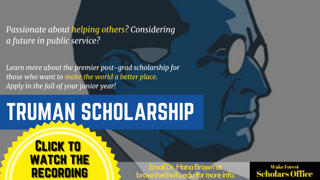 Image of information about the Truman scholarship. Image clicks to the video to watch the recording.