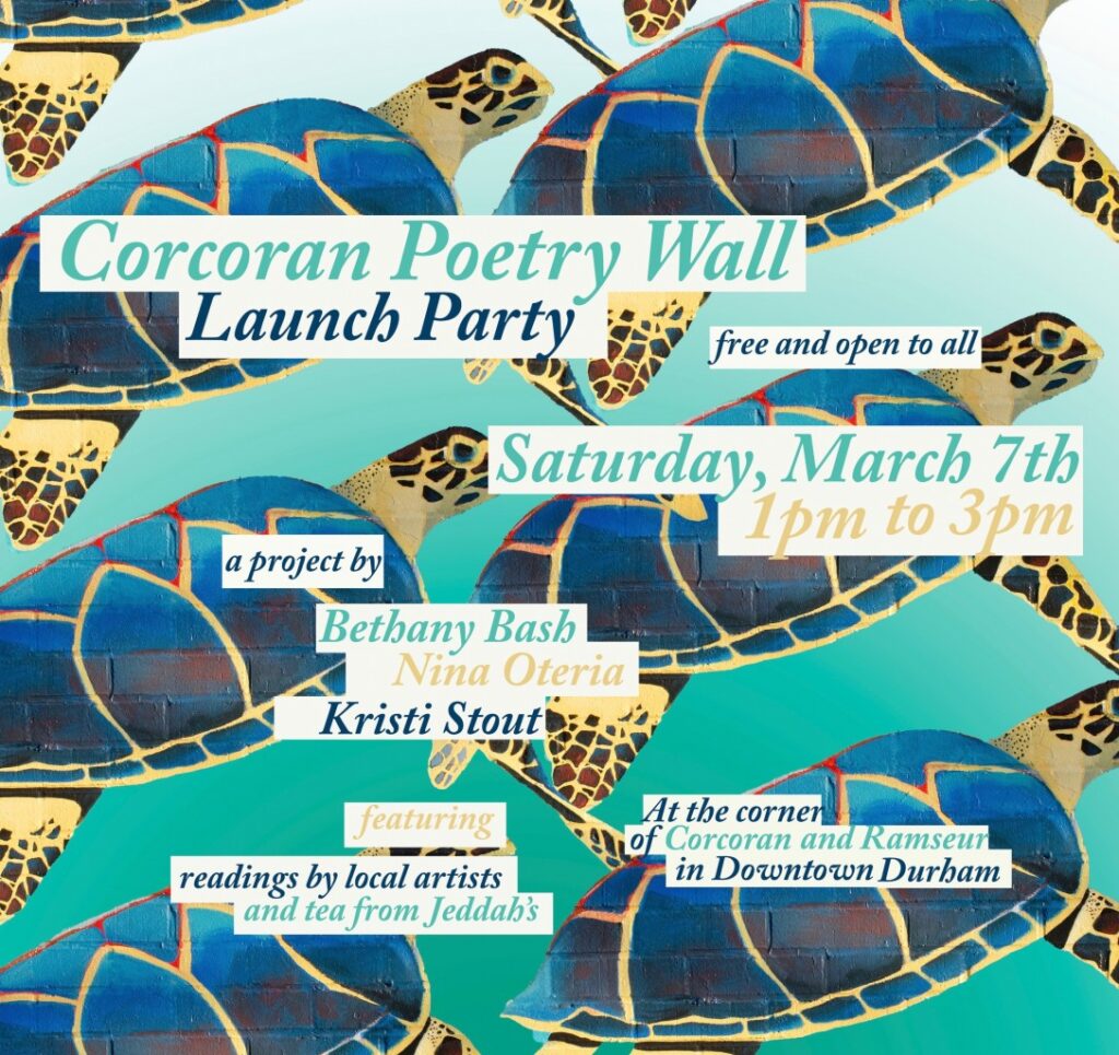 Flyer for Corcoran Poetry Wall launch party March 7 2020