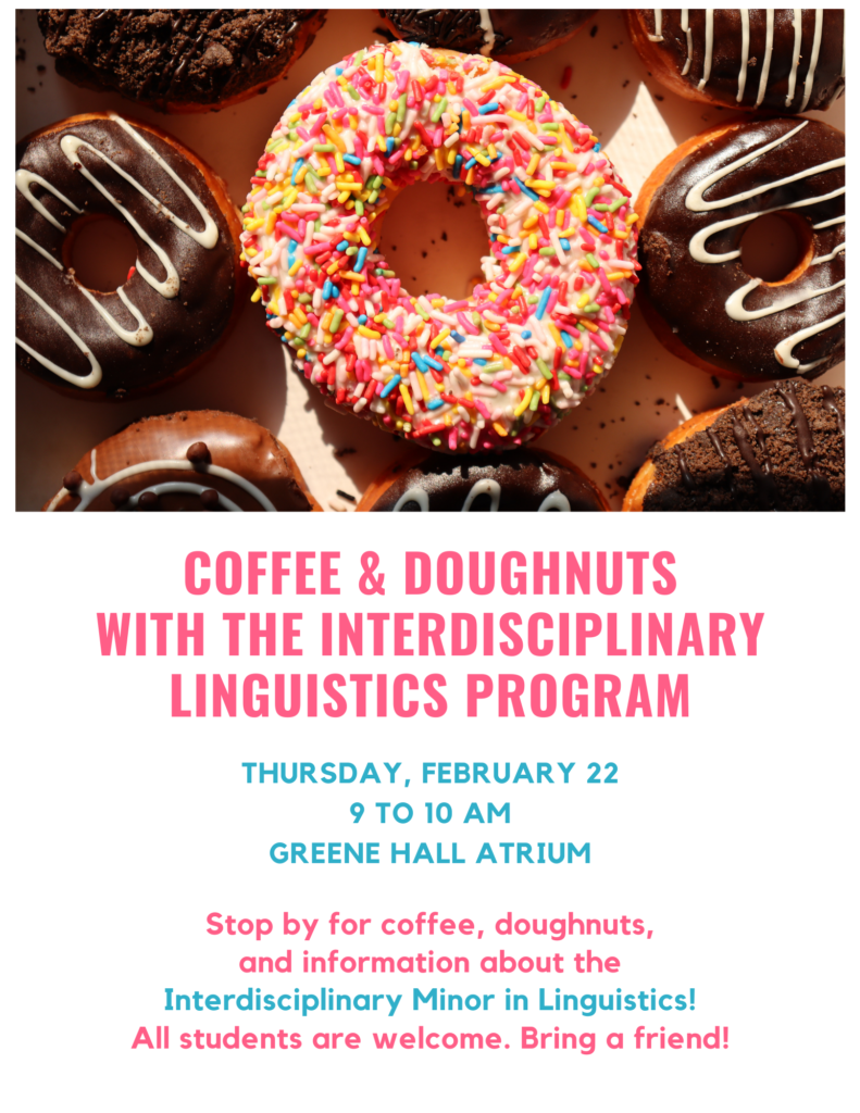 Flyer for events. At the top is photograph of a doughnut covered with pink icing and sprinkles, surrounded by chocolate-covered doughnuts. Flyer text is copied over to post. 