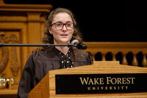 Photo of Rose O'Brien giving her Senior Oration.