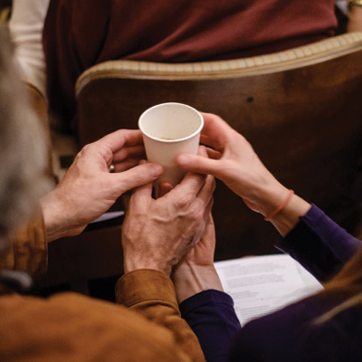 Passing out coffee