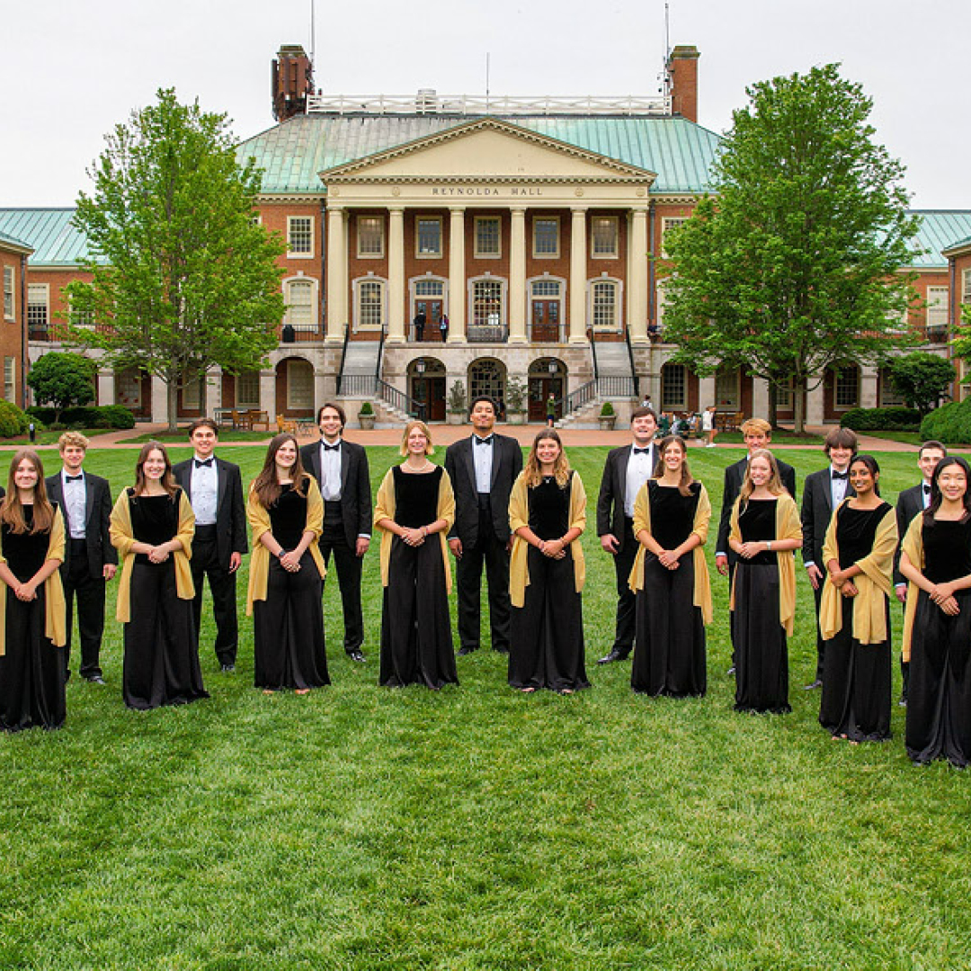 Choir poses on campus