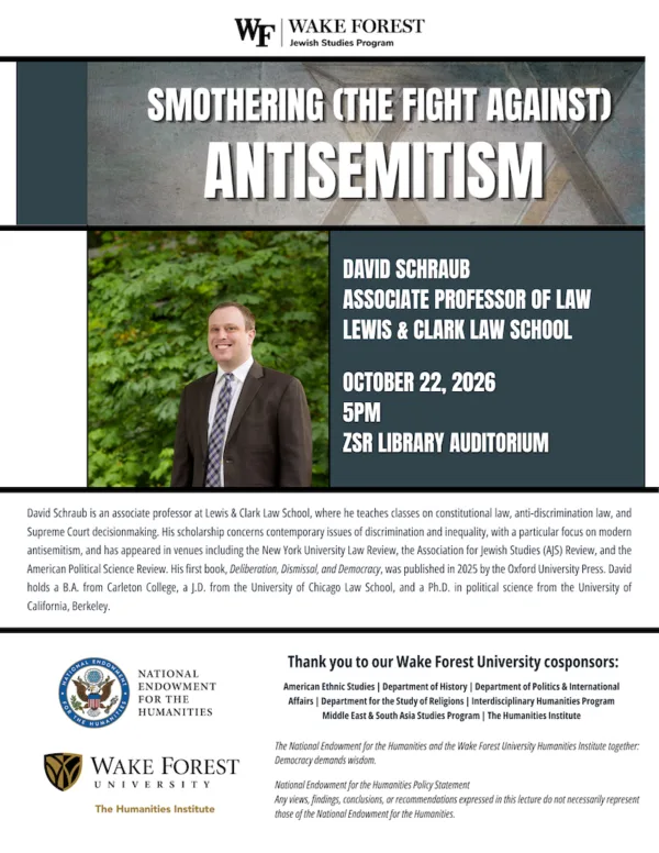 Flyer for David Schraub lecture