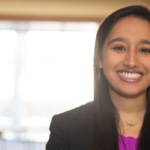 Wake Forest Law student Henna Shah (JD ’21) stands in the Worrell Professional Center Commons.