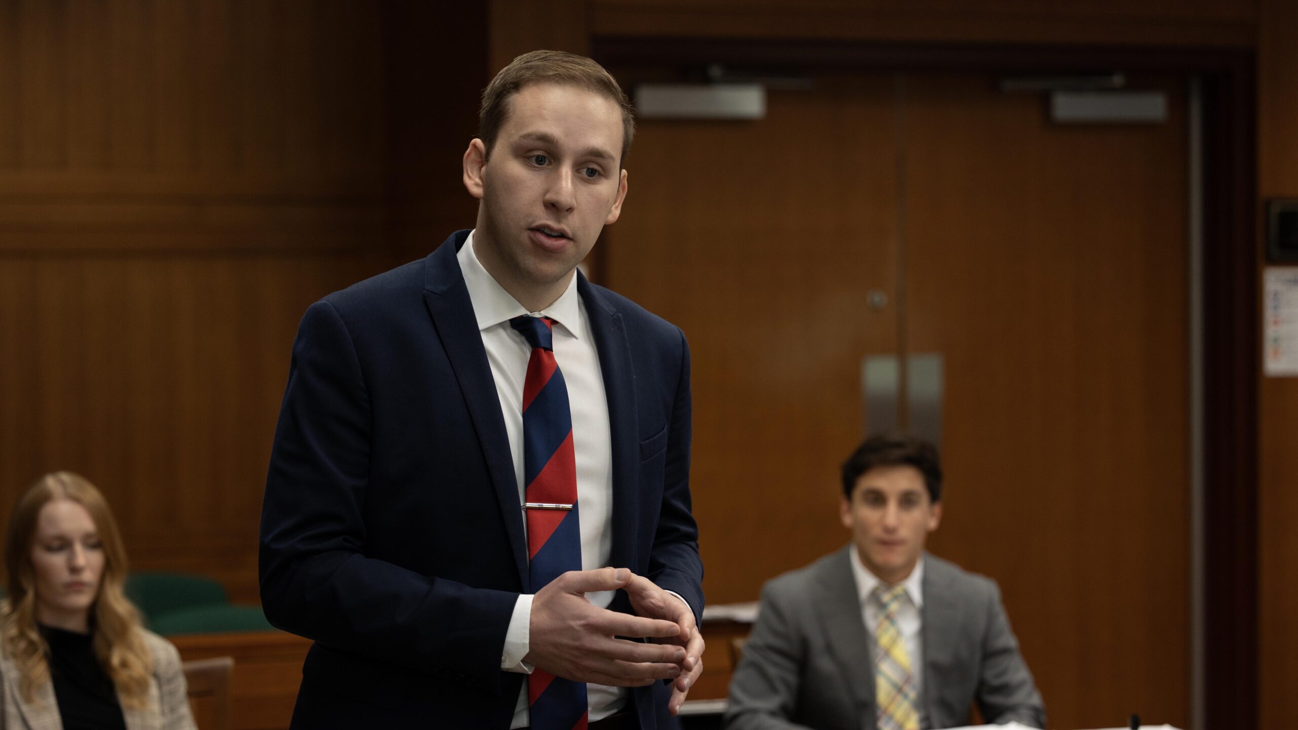 Wake Forest Law School student speaking in the North Carolina Business Court at the Wake Forest School of Law.