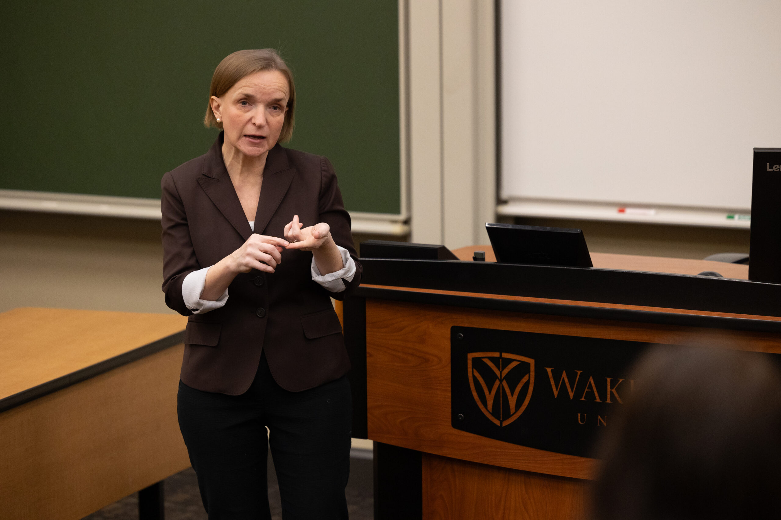 Professor Sarah Morath teaching to a class.