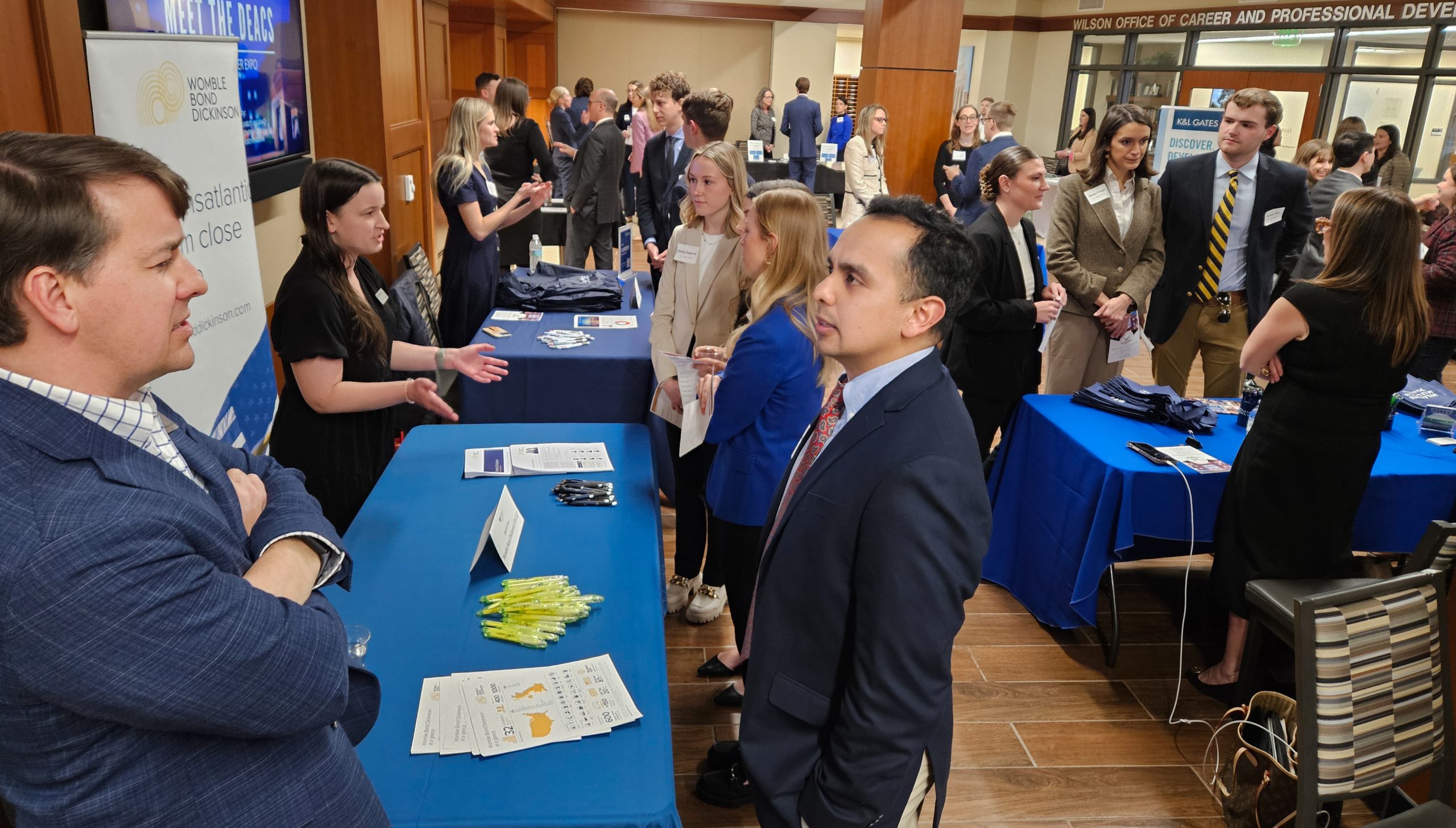 Photos of the 2024 Meet the Deacs events showing employers at tables talking to students.