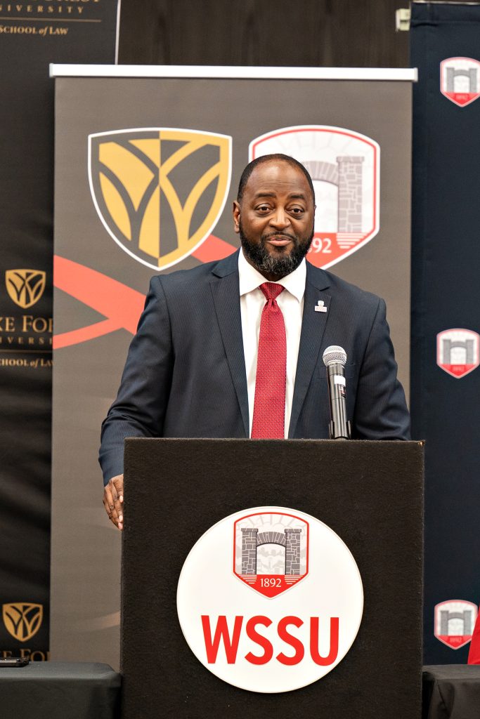 WSSU Provost Anthony Graham speaks at the podium