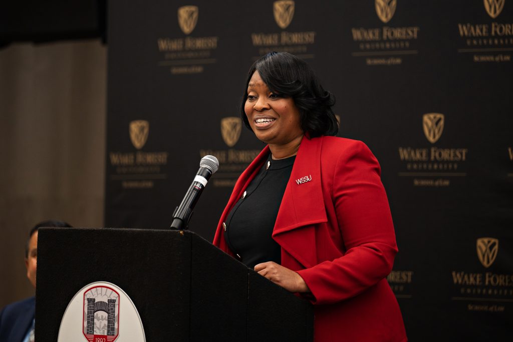 WSSU Chancellor Bonita Brown speaks at the podium