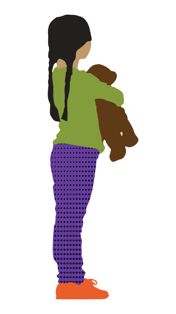 Graphic of a little girl holding a teddy bear