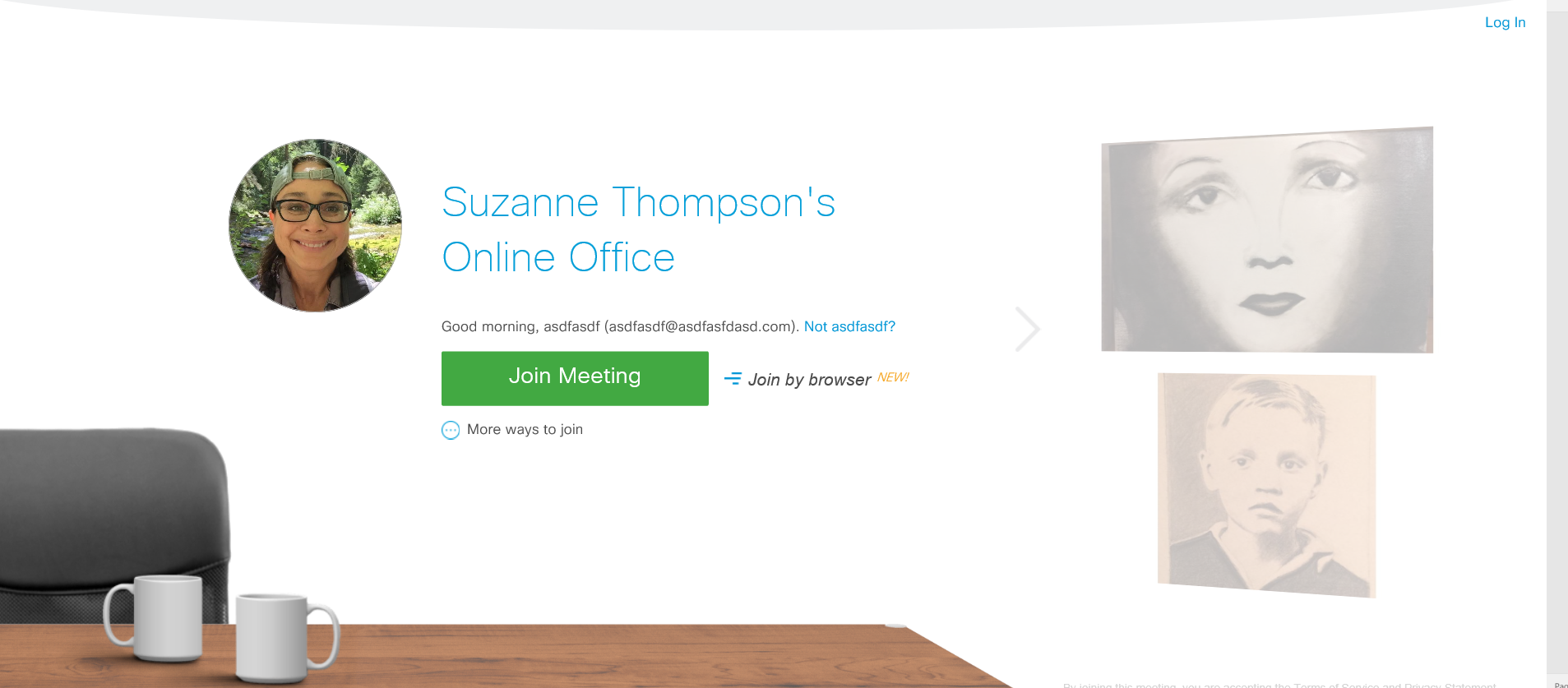 Screenshot of Suzanne Thompson's WebEx Personal Room Lobby