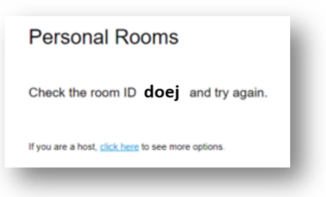 Screenshot of error message "Check the room ID doej and try again."