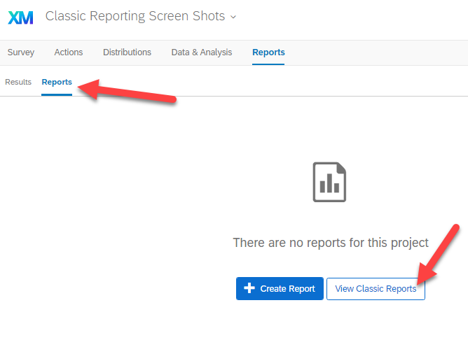 Qualtrics Report Submenu to access Classic Reporting