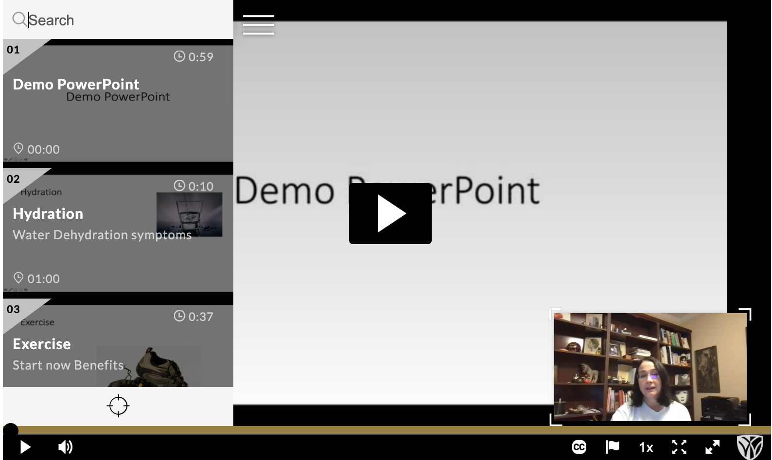 Screenshot of a Kaltura Capture video showing PowerPoint slide navigation on left