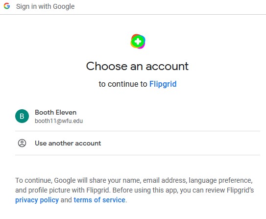 flipgrid choose a google account screenshot