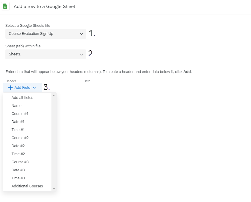 Qualtrics Screenshot of Workflow page indicating by numbers the order of clicking