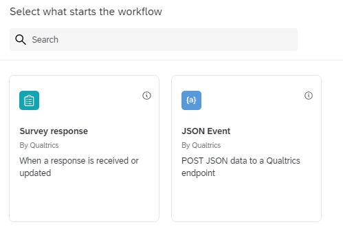 Google Sheets Qualtrics page showing two buttons, Survey Response and Json Event