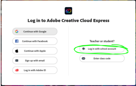 Adobe Creative Cloud login options with "Enterprise ID" circled