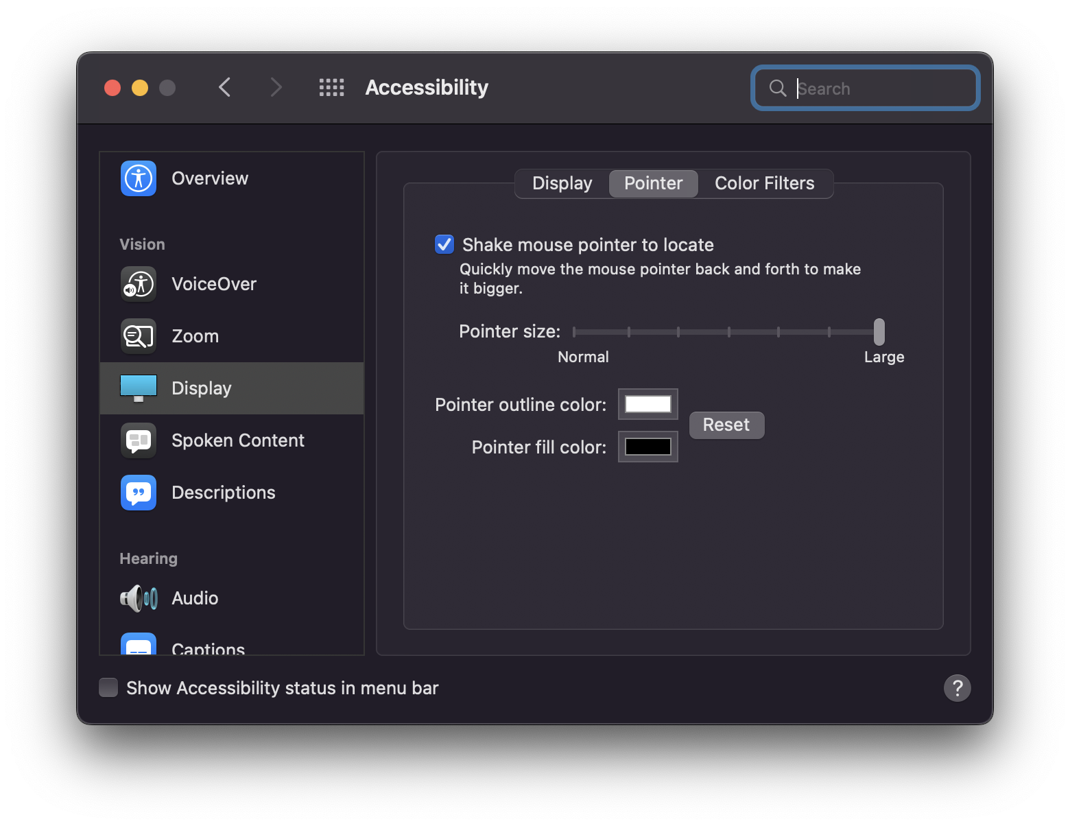 macos mouse pointer settings
