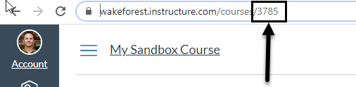 Picture of arrow pointing to the unique course ID located at the end of the url